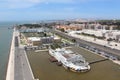 Top view on yachts and the bridge 25 Arpels in Lisbon, Portugal. Port and marina in Lisbon Royalty Free Stock Photo