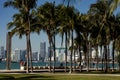 Port of Miami from South Pointe Park and Miami downtown skyline, with beautiful palm trees. Royalty Free Stock Photo