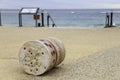 Port Noarlunga Beach with Jetty and Guildhouse art statue, ominent. Beach and Jetty in the Background. Royalty Free Stock Photo