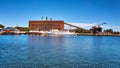 Port of PeenemÃÂ¼nde with patrol boats and a large military boat Royalty Free Stock Photo