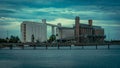 Port Pirie, SA, Australia - Industrial port silo buildings in the evening