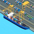 Port, port crane loads the cargo ship containers