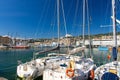Porto Antico harbor with luxury white yachts in historical centre of old european city Genoa Genova Royalty Free Stock Photo