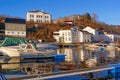 Port quays of moored boats secured winter Royalty Free Stock Photo