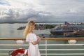 Blonde in the cruise ship at the port of the San Juan, Puerto Rico