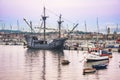 Port of Santurtzi, BASQUE COUNTRY, SPAIN- AUGUST31,2018-The nao Victoria, exact copy of the ship that between 1519 and 1522 made t