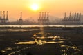 Yantian port in Shenzhen under sunset