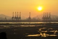 Yantian port in Shenzhen under sunset