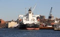 PORT SHANGHAI bulk carrier moored in Kill Van Kull on Staten Island side, stern view