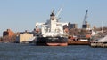 PORT SHANGHAI bulk carrier moored in Kill Van Kull on Staten Island side, stern view