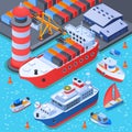 Port With Ships Isometric Composition