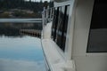 On port side of a motor boat docked in Poulsbo marina