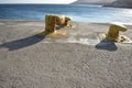 Port of Sikinos, Greece with bollards to dock ships.