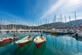 Port of Lerici with many Sailing Boats moored - Gulf of La Spezia Liguria Italy