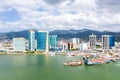 Port of Spain, Trinidad and Tobago - Dec 24 2019: Aerial view of the capital city of a tropical island. Skyscrapers.