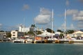 Port of St John`s in the Caribbean island of Antigua, with the city & cathedral in the background