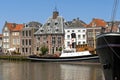 Port, steamer and historic buildings, Maassluis