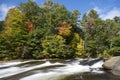 Autumn leaf color with stream and flowing water in long exposure