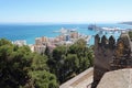 Port from Tower of the Gibralfaro castle hill of Malaga in Andalusia, Spain Royalty Free Stock Photo