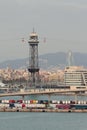 Port, tower of ropeway and city. Barcelona, Spain Royalty Free Stock Photo