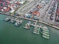 Port of tug boat in shipping yard at sea . Royalty Free Stock Photo