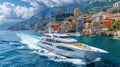The port of urban luxury: yachts and sailboats, decorated with gold and precious stones, proudly Royalty Free Stock Photo
