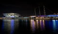 Port of Valencia ships skyline reflected Royalty Free Stock Photo