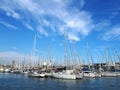 Port Vell in Barcelona, old harbor of Barcelona with an area of sports boats, yachts and a shopping area in Catalonia, Spain Royalty Free Stock Photo