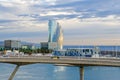 Port Vell with its cruise terminal and W Barcelona early in the morning Royalty Free Stock Photo