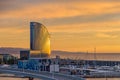 Port Vell with its cruise terminal and W Barcelona at sunrise