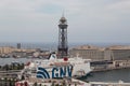 ort Vell view with a GNV cruise ship Royalty Free Stock Photo