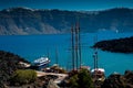 The port on the volcanic island named Nea Kameni. Royalty Free Stock Photo