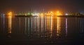 Port warehouse at night near Galati city