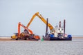 Port of Wells dredger extracting sand from Wells beach. Royalty Free Stock Photo