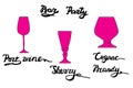 Port wine glass, Sherry glass, Cognac, Brandy glass.