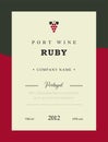 Port wine label. Vector premium template set. Clean and modern design. Ruby and Red wine. National Portuguese Wine.