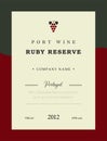 Port wine label. Vector premium template set. Clean and modern design. Ruby Reserve and Red wine. National Portuguese