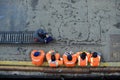 Port workers on the docks of port of Punta arenas.