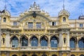 The Port Works Board historical building facade - Junta d\'Obres del Port - in Barcelona, Catalonia Spain