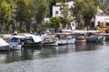 Port with yachts boats and boats in the touristic eco-friendly city of Marmaris in Turkey. Royalty Free Stock Photo