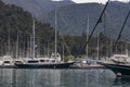 Port with yachts boats and boats in the touristic eco-friendly city of Marmaris in Turkey. Royalty Free Stock Photo