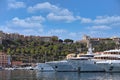 Port with yachts and Prince`s Palace of Monaco Royalty Free Stock Photo