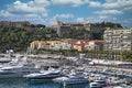 Port with yachts and Prince\'s Palace of Monaco cityscape Royalty Free Stock Photo