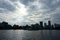 Port of Yokohama. Cloudy stormy sky over the sea