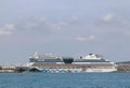 Port of Zadar, Croatia - 9 8 2018: Tourist cruise liner moored in Adriatic`s city. Dalmatian Riviera takes tourists. Multi-deck l Royalty Free Stock Photo