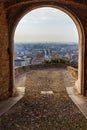 Porta San Giacomo gate to Upper Town Citta Alta. Bergamo. Italy