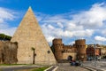 Porta San Paolo Gate and ancient Pyramid in Rome, Italy