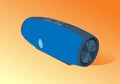 Portable acoustics or mobile speaker for music with blue color and perspective. Modern party or travel music device