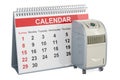 Portable air conditioner with desk calendar, 3D rendering