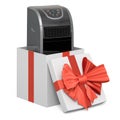 Portable air conditioner inside gift box, present concept. 3D rendering